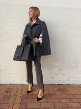 Load image into Gallery viewer, Draper James - Herringbone Collared Cape w belt - Grey - XS/S
