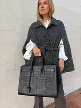 Load image into Gallery viewer, Draper James - Herringbone Collared Cape w belt - Grey - XS/S

