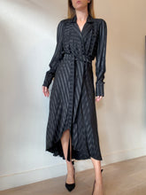 Load image into Gallery viewer, Ginger &amp; Smart - Nemesis LS Self Stripe Wrap Dress - Black - 12 - nwt RRP$499
