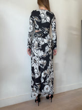 Load image into Gallery viewer, Kivari - LS Ruched Dress w Cut Out  - Black/Cream Florals - 6
