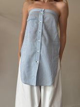 Load image into Gallery viewer, Bassike  - Linen/Silk Strapless Top - Blue/White Stripe - 0
