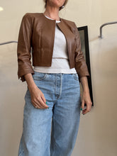 Load image into Gallery viewer, White Suede - Collarless Crop Leather Jacket - Tan - 10
