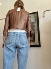 Load image into Gallery viewer, White Suede - Collarless Crop Leather Jacket - Tan - 10

