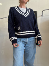 Load image into Gallery viewer, Sporty &amp; Rich - Cotton V neck Varcity Style Jumper - Navy/White - L
