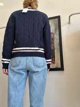 Load image into Gallery viewer, Sporty &amp; Rich - Cotton V neck Varcity Style Jumper - Navy/White - L
