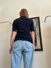 Load image into Gallery viewer, Oroton - SS Collared Wool Blend Ribbed Knit Top - Navy - S
