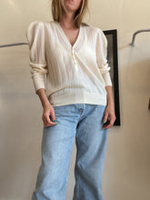 Load image into Gallery viewer, Veronica Beard - V neck Merino Wool Pointelle Jumper - Cream - L

