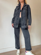 Load image into Gallery viewer, Shona Joy - Longline Denim Jacket w raw Hem  - Charcoal Wash  - 8
