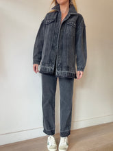 Load image into Gallery viewer, Shona Joy - Longline Denim Jacket w raw Hem  - Charcoal Wash  - 8
