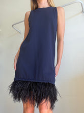 Load image into Gallery viewer, Milly - Mini Knit Shift Dress w Ostrich feather trim- Navy/black - M
