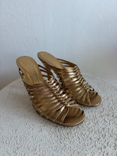 Load image into Gallery viewer, Salvatore Ferragamo - Jessa 85mm Braided Leather Mules - Gold - 9
