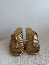 Load image into Gallery viewer, Salvatore Ferragamo - Jessa 85mm Braided Leather Mules - Gold - 9
