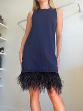 Load image into Gallery viewer, Milly - Mini Knit Shift Dress w Ostrich feather trim- Navy/black - M

