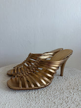 Load image into Gallery viewer, Salvatore Ferragamo - Jessa 85mm Braided Leather Mules - Gold - 9
