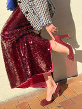 Load image into Gallery viewer, VRG Girl - Devyn Sequin Midi Skirt - Burgundy Wine - 10 - bnwt
