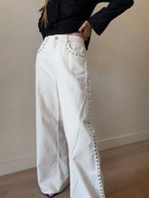 Load image into Gallery viewer, Reformation - Cary High Rise Slouch Wide Leg Jeans - Ivory w studs - 31
