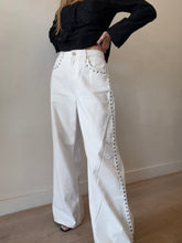 Load image into Gallery viewer, Reformation - Cary High Rise Slouch Wide Leg Jeans - Ivory w studs - 31
