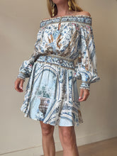 Load image into Gallery viewer, Camilla - Season of the Siren Off Shoulder Mini Dress - Blue - S
