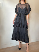 Load image into Gallery viewer, Zimmermann - Sheer Polka Dot Tiered Midi Dress w slip &amp; belt - Black - 3
