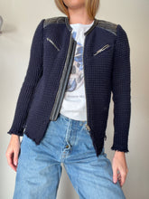 Load image into Gallery viewer, IRO - Wool Blend Knit Jacket w Quilted Leather Shoulders - Navy/Black -38
