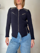 Load image into Gallery viewer, IRO - Wool Blend Knit Jacket w Quilted Leather Shoulders - Navy/Black -38
