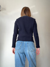 Load image into Gallery viewer, IRO - Wool Blend Knit Jacket w Quilted Leather Shoulders - Navy/Black -38
