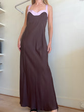 Load image into Gallery viewer, Jillian Boustred - Regina Slip Maxi Dress w Pink rim  - Chocolate - 3
