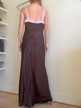 Load image into Gallery viewer, Jillian Boustred - Regina Slip Maxi Dress w Pink rim  - Chocolate - 3

