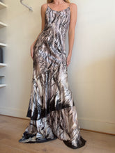 Load image into Gallery viewer, Roberto Cavalli - Silk Slip Maxi dress w Tiered hem - Grey Feather Print - 44
