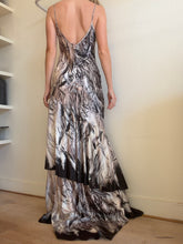 Load image into Gallery viewer, Roberto Cavalli - Silk Slip Maxi dress w Tiered hem - Grey Feather Print - 44
