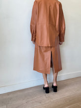 Load image into Gallery viewer, Oroton - Leather Shirt (M) &amp; Front Split Skirt (12) Set - Brick - M
