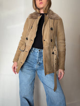 Load image into Gallery viewer, Burberry Brit- Suede/Fur Lined Double Breasted Jacket w belt - Tan - 8
