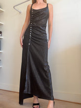 Load image into Gallery viewer, Paco Rabanne - Metallic Pinched Slip Maxi Dress w Silver Studs - Black - 38 - RRP$1580
