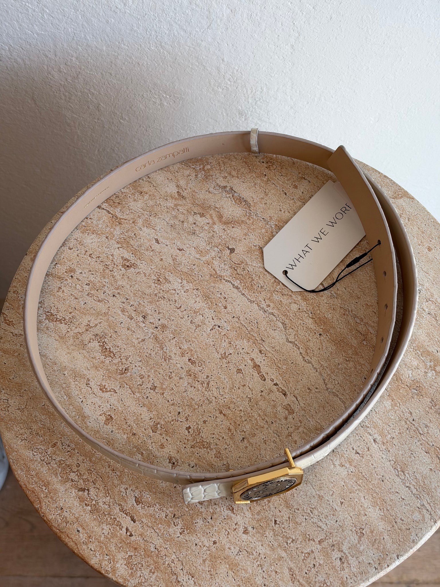 Carla Zampatti - Croc Octagonal Coin Belt - Cream - L – What We Wore ...
