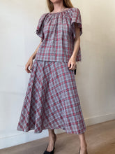 Load image into Gallery viewer, Tomorrow Land - Clair Cotton Ruffle  Blouse &amp; Midi Set - Plaid - 36
