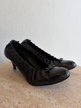 Load image into Gallery viewer, Chanel - Ruffle Trim Heels - Black  w Patent toe - 37
