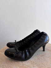Load image into Gallery viewer, Chanel - Ruffle Trim Heels - Black  w Patent toe - 37
