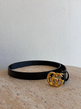 Load image into Gallery viewer, Gucci - Marmont Thin Logo Belt - Black w Gold Hardware - 34
