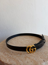 Load image into Gallery viewer, Gucci - Marmont Thin Logo Belt - Black w Gold Hardware - 34
