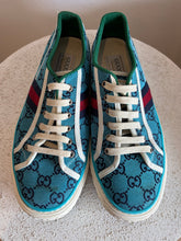 Load image into Gallery viewer, Gucci - Tennis Low Top Canvas Sneaker - Blue Monogram - 42
