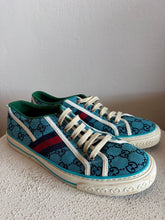 Load image into Gallery viewer, Gucci - Tennis Low Top Canvas Sneaker - Blue Monogram - 42
