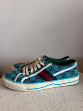 Load image into Gallery viewer, Gucci - Tennis Low Top Canvas Sneaker - Blue Monogram - 42
