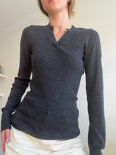 Load image into Gallery viewer, Bassike - V neck Rib Knit Wool/Cashmere Jumper - Charcoal - 0
