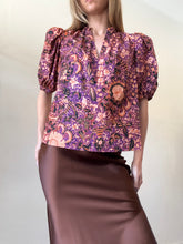 Load image into Gallery viewer, Ulla Johnson -SS Puff sleeve  Blouse - Purple orange print  - 6US(10)
