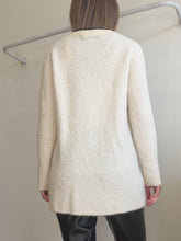Load image into Gallery viewer, Cable - Alpaca/Wool blend Fluffy Cardigan - Cream/Navy Trim - S
