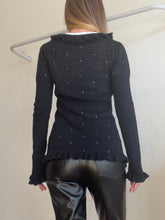 Load image into Gallery viewer, T.L. Wood - Baby Alpaca /Merino Blend Cardigan w crystals - Black - 8
