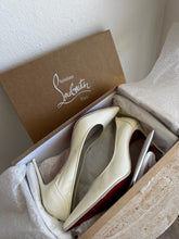 Load image into Gallery viewer, Christian Louboutin - Sporty Kate 85 Heels - White Patent- 38.5 - RRP$1,475
