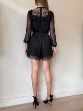 Load image into Gallery viewer, Zimmermann - LS Sheer Polka Dot &amp; Lace playsuit w belt - Black - 0

