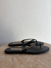 Load image into Gallery viewer, Burberry - Leather Thongs w Gold Logo - Black - 36
