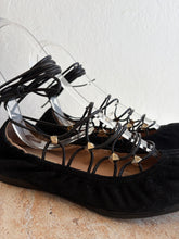 Load image into Gallery viewer, Valentino - Rockstud Lace Up Pointed Gladiator Ballet Flats - Black Suede - 37
